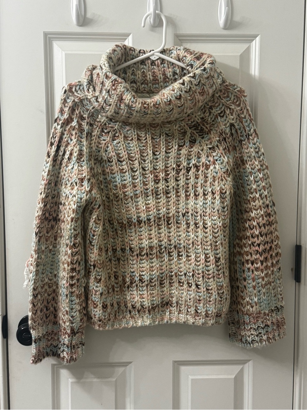 Love Token Multicolor Cream, Brown & Blue Chunky Turtleneck Sweater